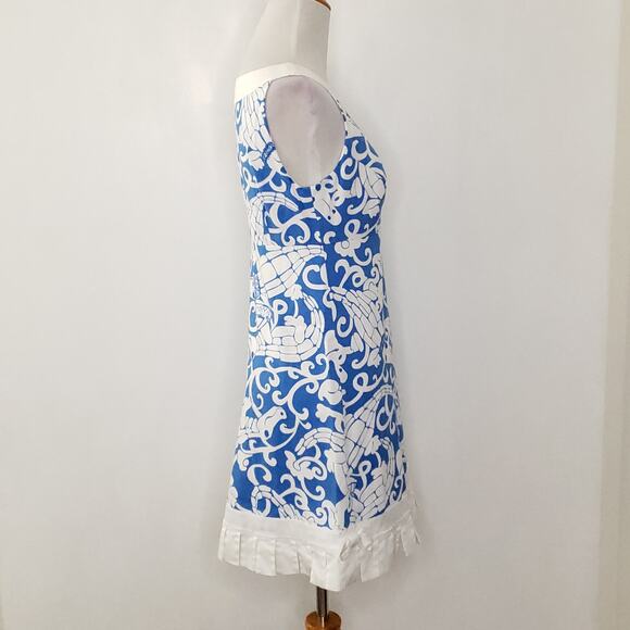 Lilly Pulitzer Gabby Gator Dress Printed Cotton A Line Blue Keyhole Neck Women 2 - Picture 2 of 11